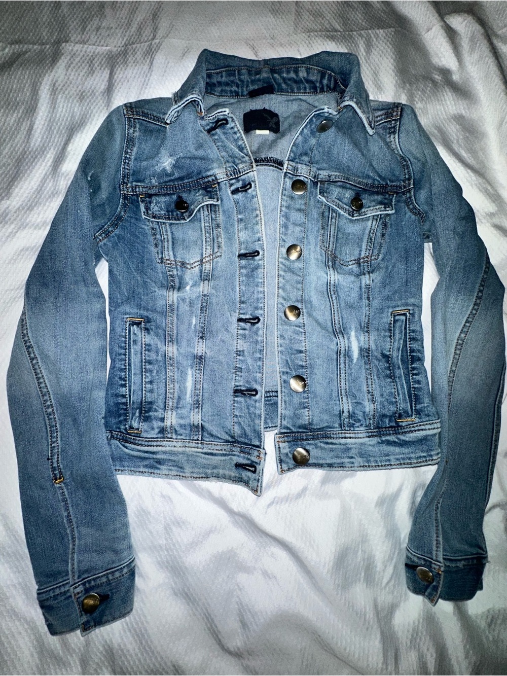 American Eagle Classic Distressed Light Blue Denim Jacket Women's Jean Jacket